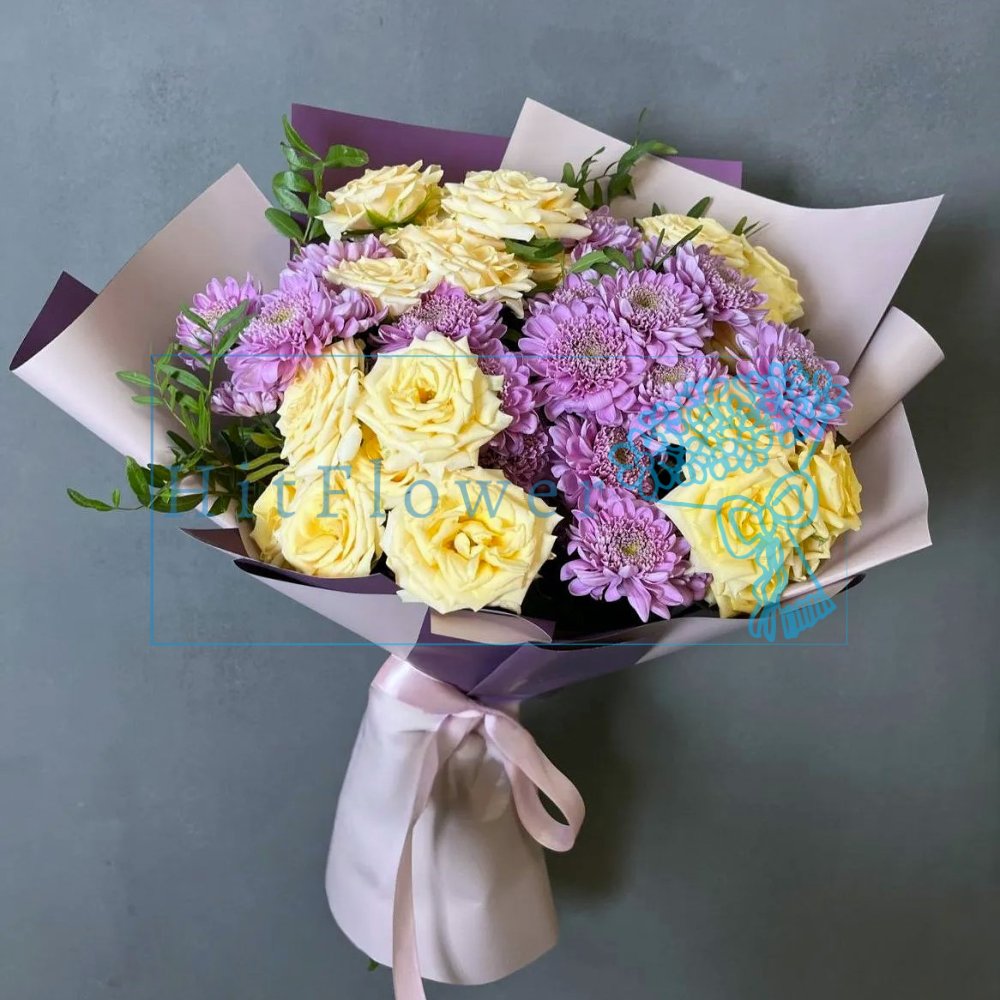 Букет цветов Лавандовый Рассвет Букет цветов из: Хризантемы и Розы